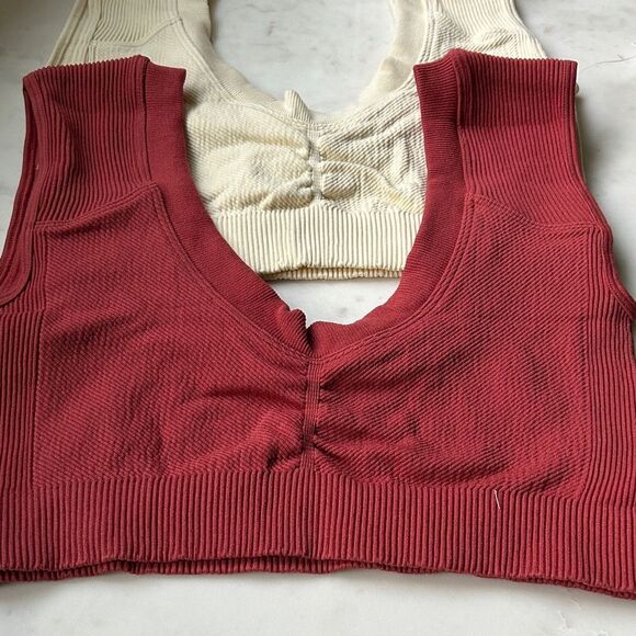 Women's Ribbed bralettes barn red and oatmeal - Picture 2 of 5